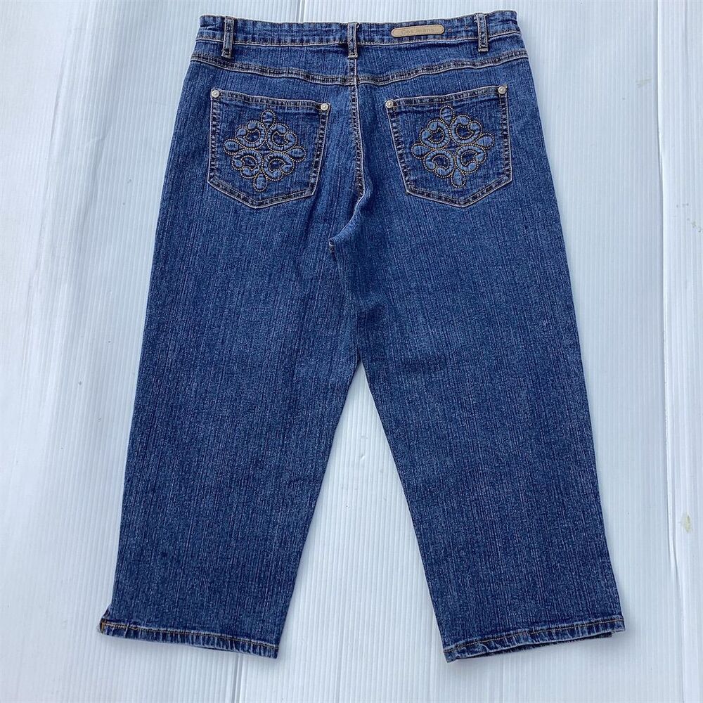 Cos Jeans Women's Capri Denim Jeans Blue‎ Size 12 Petites Embroidered